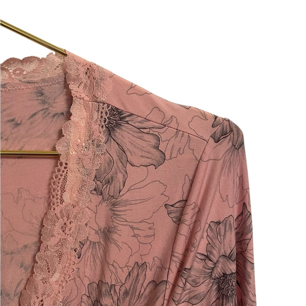 Victoria's Secret Pink Floral Lace Trim Short Robe XS/S Loungewear Wrap - Picture 3 of 6